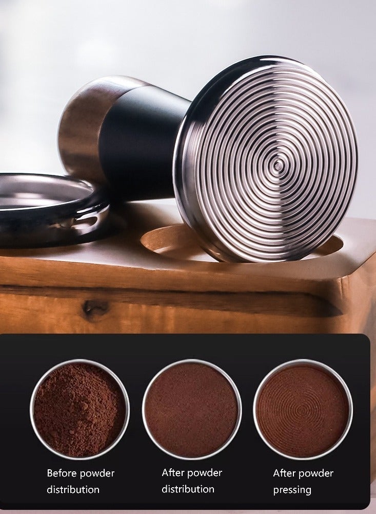 Professional 51mm Spring-Loaded Espresso Tamper - Stainless Steel Rippled Base with Black Finish and Luxury Natural Wood Touch - Image 5